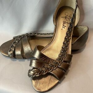 Life Stride Gold Flats with Intricate Woven Design